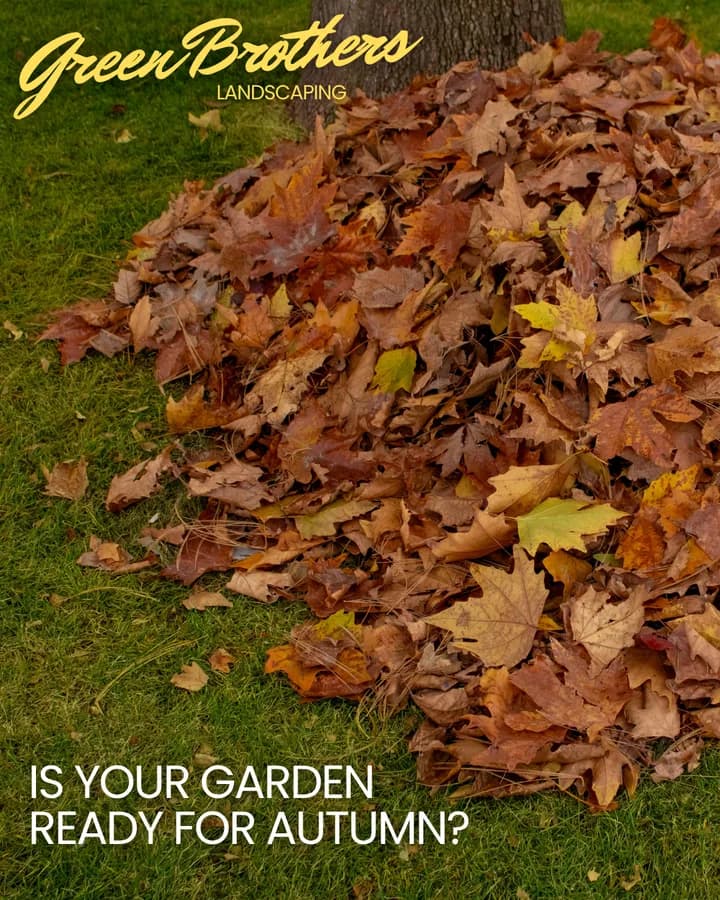 Concept post: Is your garden ready for autumn? over a pile of leaves.