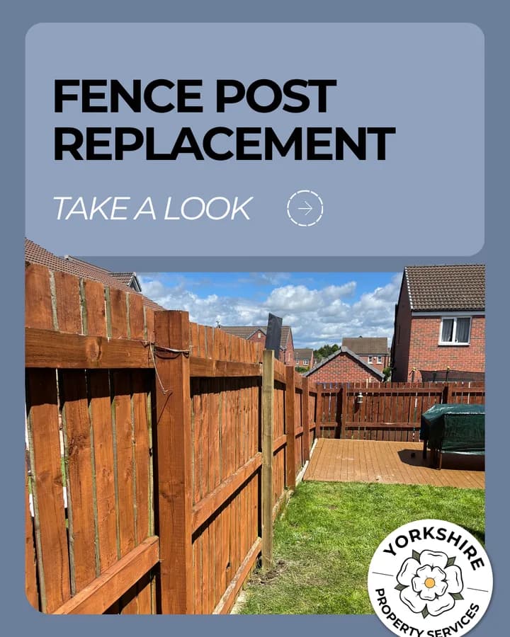 Yorkshire Property Services post: Fence post replacement, a new timber fence along a lawn.