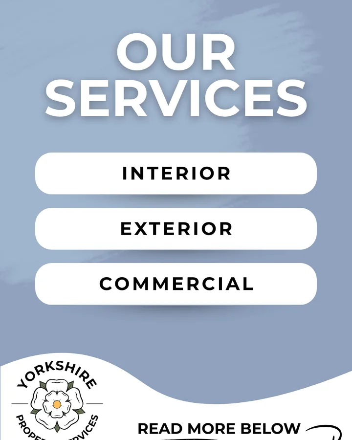 Yorkshire Property Services post: Our services, three buttons for interior, exterior and commercial.