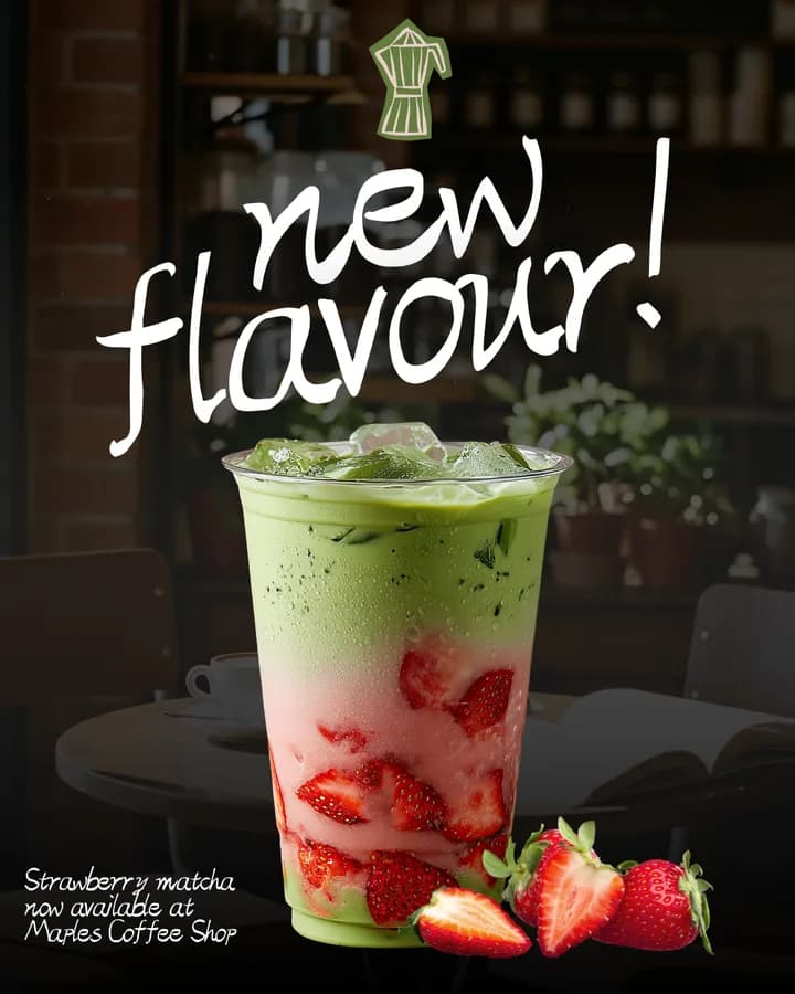 Concept post: New flavour, a strawberry matcha in a tall cup.