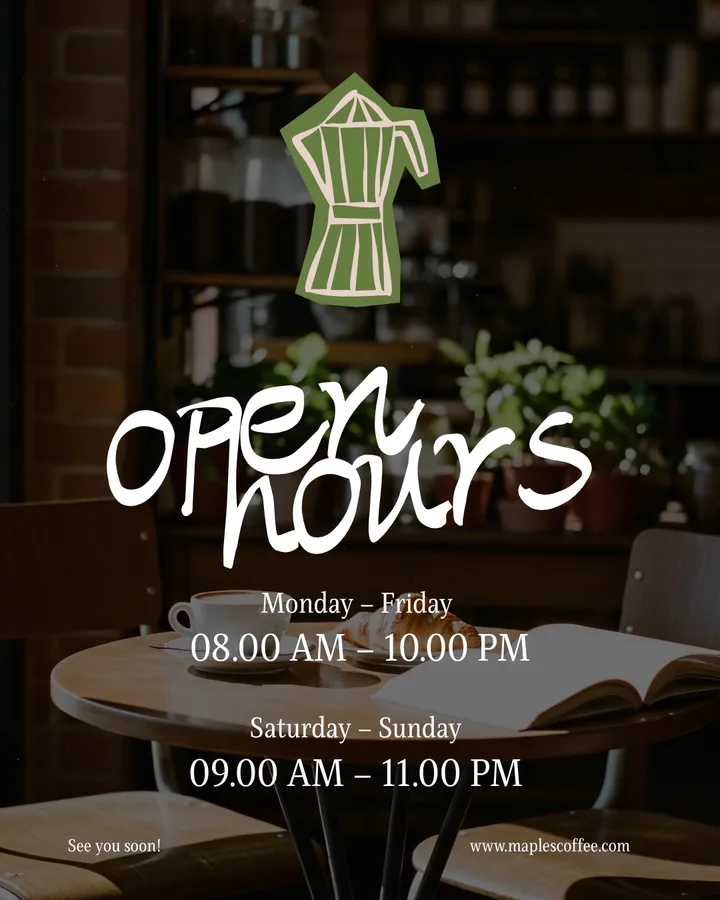 Concept post: Open hours, over a cafe table.