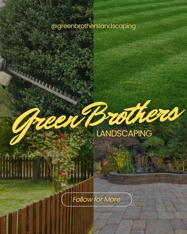 Concept post: a landscaping brand cover over four garden photographs.